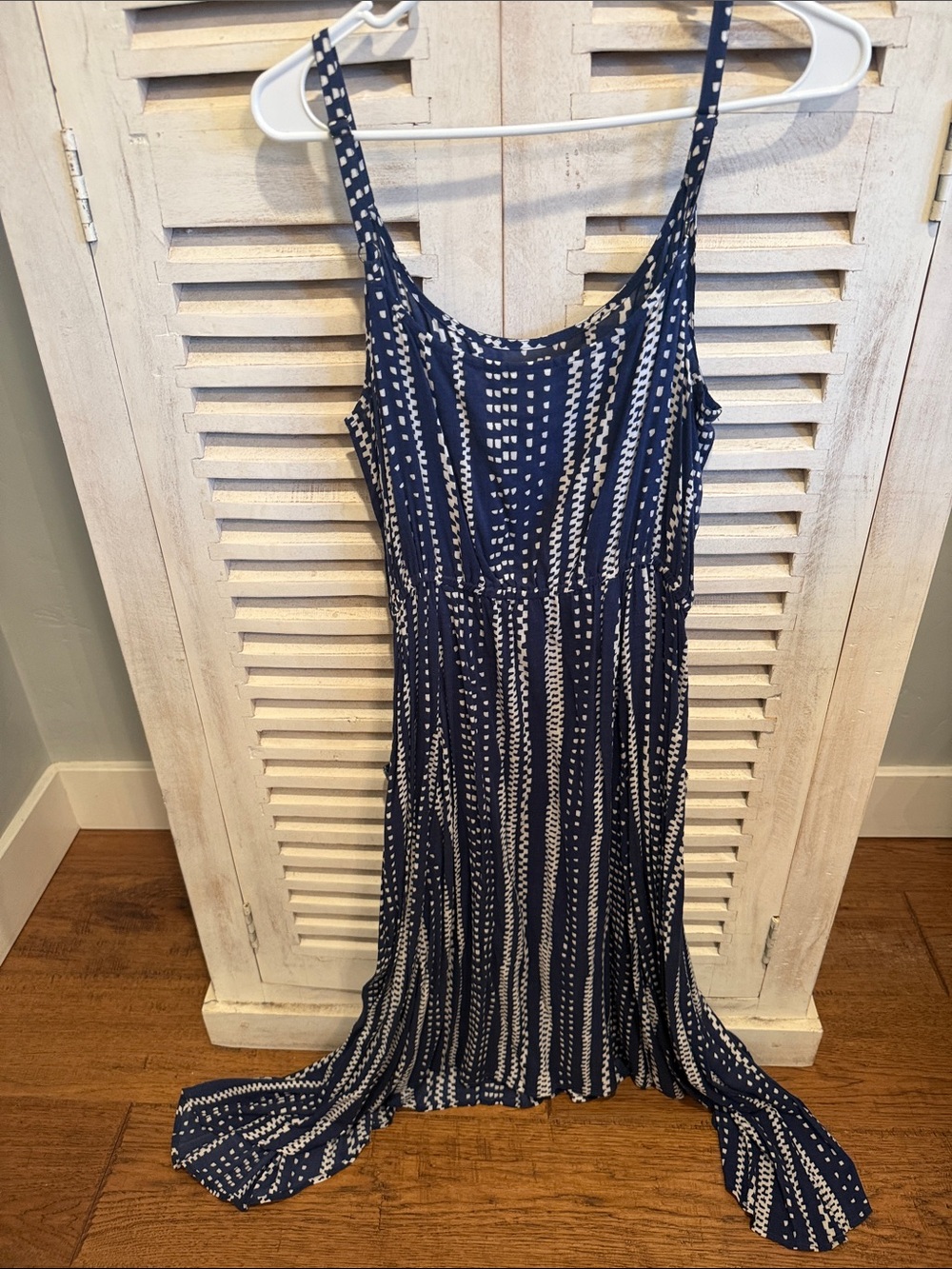 CAbi Navy and White Printed Maxi Dress